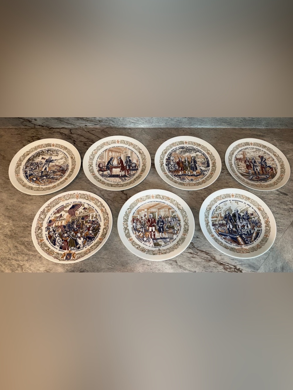 Historical Scene Dinner Plates - White and Brown Decorative Set